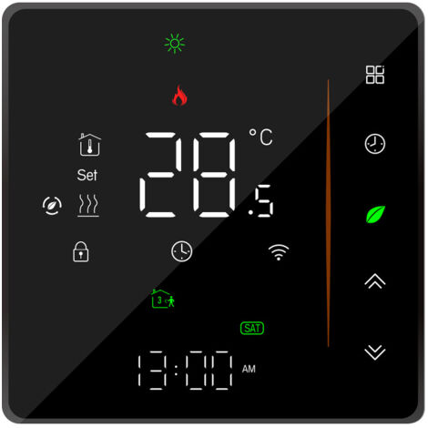 Termostato inteligente Wi-Fi programable semanalmente, compatible con pantalla táctil, aplicación móvil, control por voz Google Home, caldera de agua/gas, 5A, negro