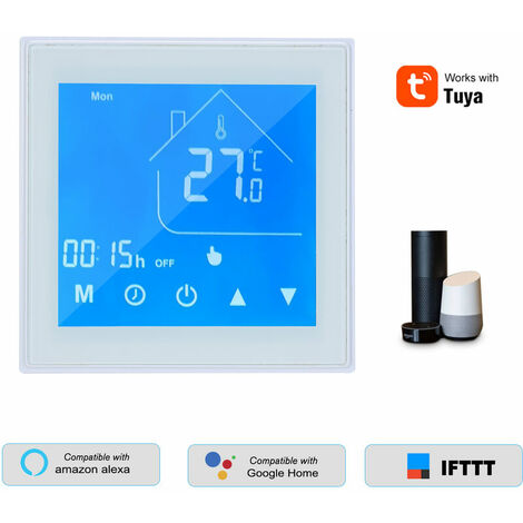 Termostato inteligente WiFi Controlador de temperatura Pantalla LCD Semana programable para calentamiento de agua Control de aplicación Tuya Compatible con Alexa Google Home - Blanco