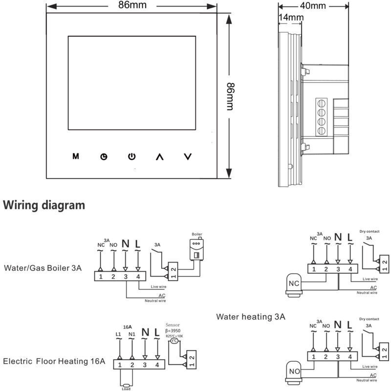 Xisrens Schwarz Termostato Inteligente Wifi Eosnow, Controlador De Temperatura Digital, Control Mediante Aplicación Móvil, Pantalla Táctil Lcd, Protección Eléctrica Programable Contra Heladas.