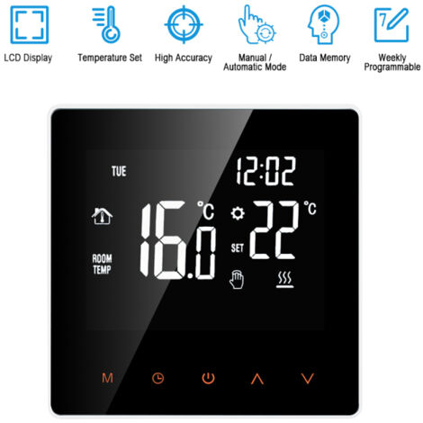 Termostato intelligente programmabile settimanalmente, con touchscreen e display LCD, per riscaldamento elettrico a pavimento (ideale per casa, scuola, ufficio o hotel). 16 A