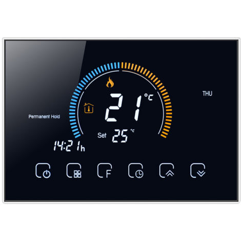 Termostato programable de 95-240 V, 5+1+1 periodos, pantalla táctil LCD retroiluminada, función de bloqueo del termostato para caldera de agua/gas.