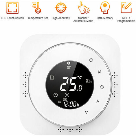 Termostato programable de 95-240V 5 + 1 + 1 Lcd táctil de seis períodos con controlador de temperatura termorregulador de calefacción de caldera de retroiluminación, blanco, sin Wifi