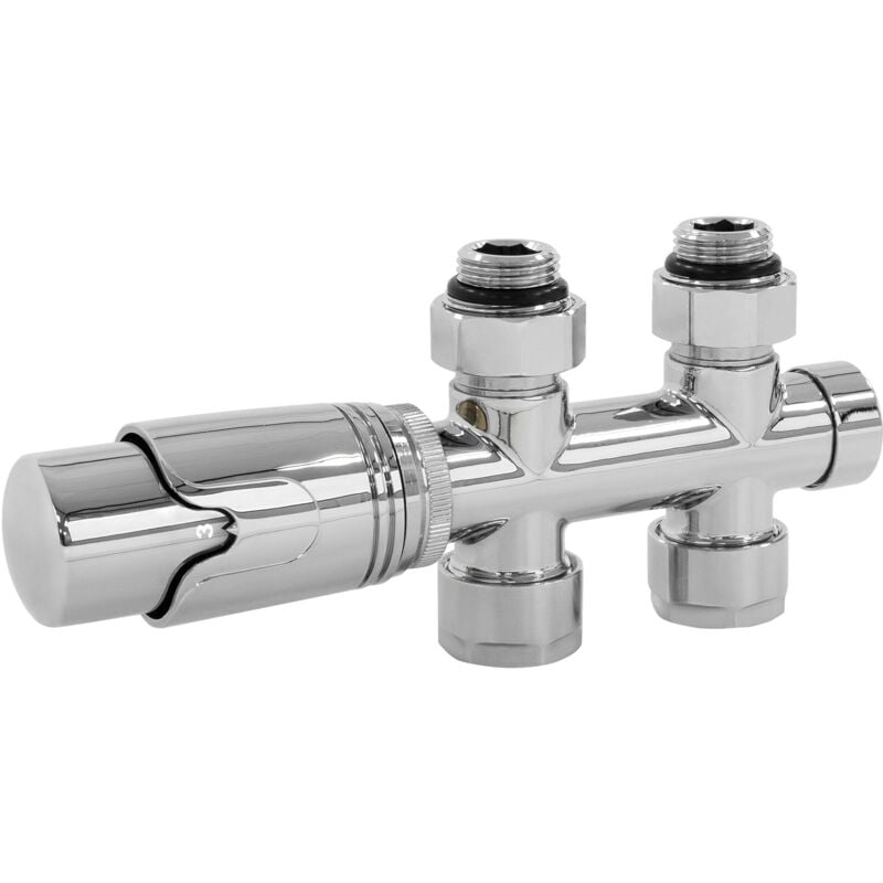 Ecd Germany - Set di Connessione al Pavimento Termostato - 50 mm - Cromato - Attacco Centrale Valvola di Blocco Termostato per Rubinetti per Radiatori