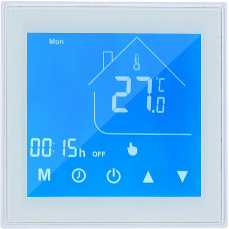 Termostato Regolatore di Temperatura Display LCD Settimanale Programmabile per Caldaia Acqua/Gas per Uso Domestico (Bianco)