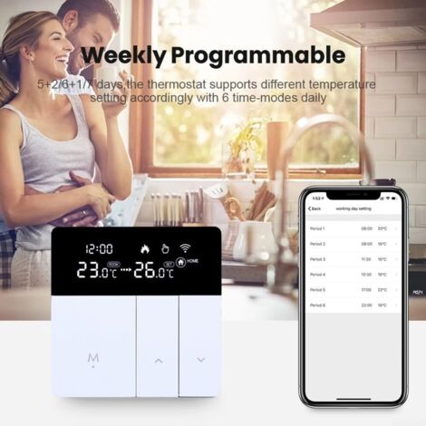 Termostato sanitario/caldaia 3A con Smart Link per impianti sanitari, programmabile, touch control, controller digitale, bianco (WiFi non incluso)