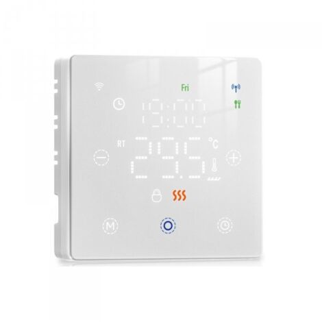 Termostato WIFI Con Batteria Bianco, Per Caldaia a Gas Boiler, APP TUYA Smart Life, Quadrata Montaggio da Esterno Oppure Incasso Scatola 502