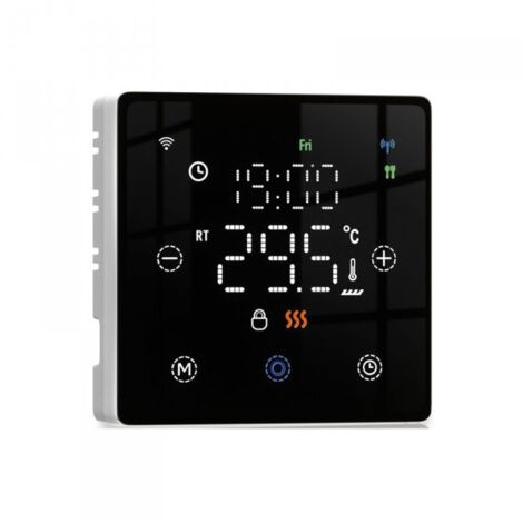 Termostato WIFI Con Batteria Nero, Per Caldaia a Gas Boiler, APP TUYA Smart Life, Quadrata Montaggio da Esterno Oppure Incasso Scatola 502
