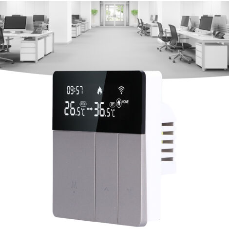 Termostato WiFi inteligente 95230V ABS/PC plateado con control por voz de Google Assistant, Tmall Genie, control mediante la aplicación Tuya, pantalla táctil LCD, sensor NTC, 8,6 x 8,6 x 4 cm, incluye