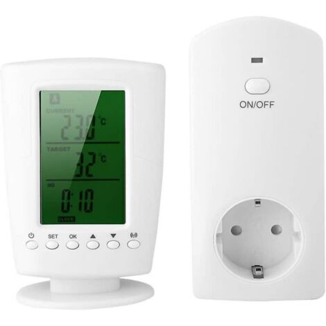 Termostato wireless con spina 110-240V, termostato ambiente intelligente programmabile con visualizzazione di temperatura e ora (UE)