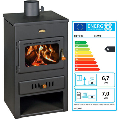 Termostufa a legna Prity K1 W8 – 13,1 kW, Nero Grafite, Classe A, Caldaia Integrata