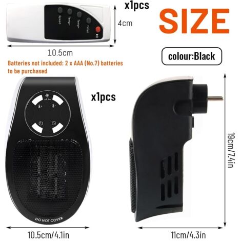 Termoventilatore a risparmio energetico con termostato automatico e timer da 12 ore per camera da letto, bagno, uso interno (nero)