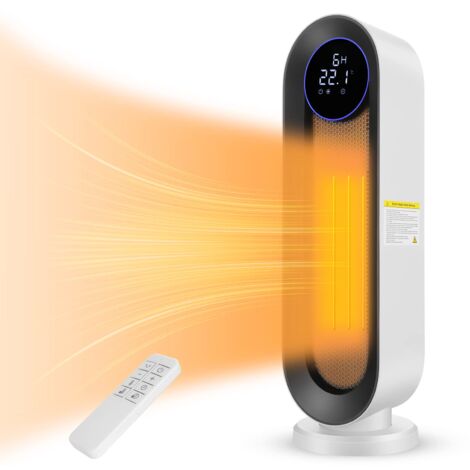 Termoventilatore in ceramica, 2000 W, 3 modalità, termostato termoventilatore, timer da 12 ore, protezione antiribaltamento, riscaldamento a 100°, per casa e ufficio, colore bianco, grande schermo