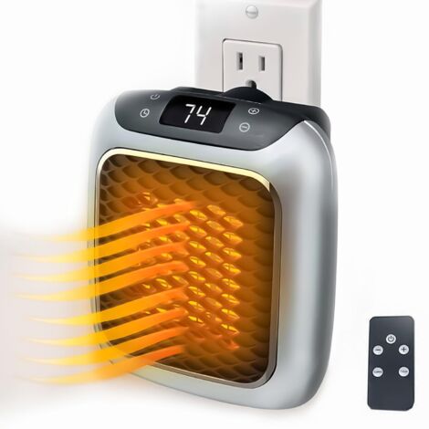 JUSCH Termoventilatore in ceramica intelligente da 800 W, termoventilatore elettrico con presa a muro, mini termoventilatore elettrico con termostato remoto per camera da letto, ufficio, soggiorno