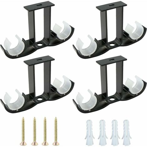 Ternel Paquete de 4 soportes ajustables para barra de cortina de 5,5 x 3,2 pulgadas, ganchos de cortina montados en la pared con tornillos para barras de cortina, color negro