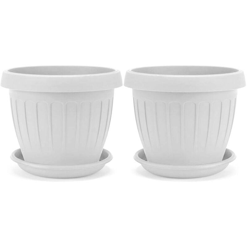 Terra - Lot de 2 vases avec soucoupe, couleur blanc