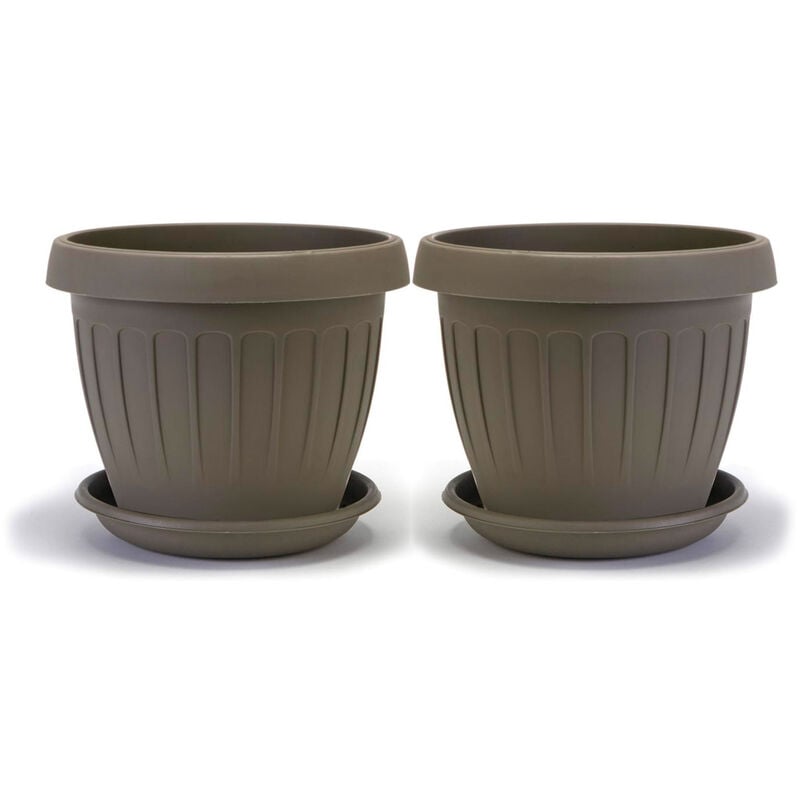 Terra - Lot de 2 vases avec soucoupe, couleur cappuccino