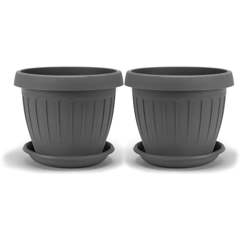 Terra - Lot de 2 vases avec soucoupe, couleur gris