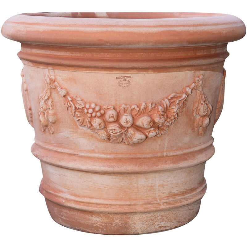 Biscottini - Round Pot Terracotta Pot 72x61 Cm Outdoor Pot Garden Vase Handmade Made In Italy Round Balcony Pots Flowers Pot For Plants