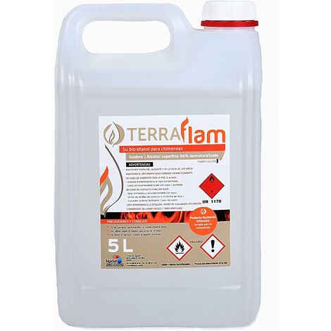 main image of "Terraflam Bidon de bioéthanol pour lampes et cheminées Combustion de grande qualité Ne génère pas de fumée ni d'odeurs Transparent 5 L"