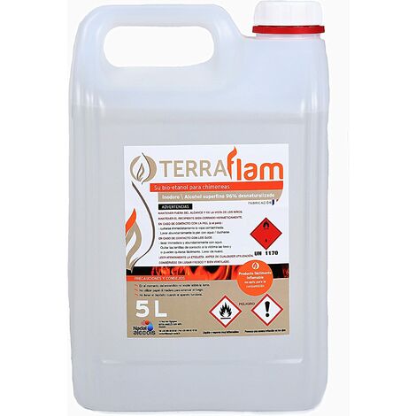 Terraflam Bioetanol , alcohol para lámparas y chimeneas Combustión de alta calidad No genera humos ni olores Transparente 5 L