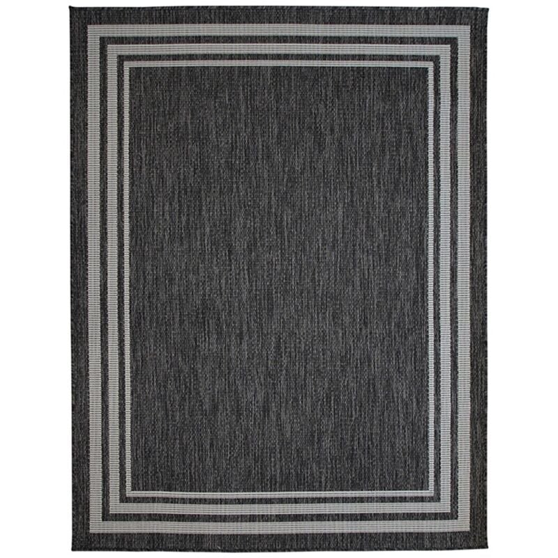Thedecofactory - terrain cadre - Tapis intérieur-extérieur aspect jute motif cadre noir 133x170 - Noir