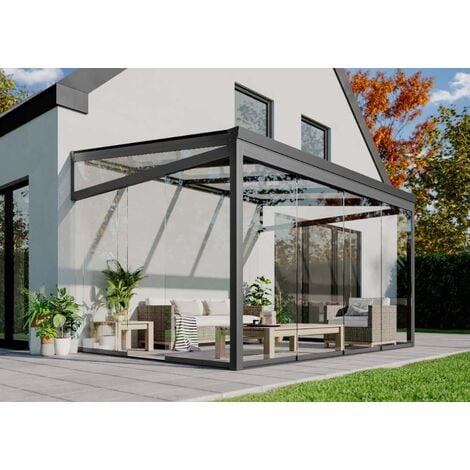 Terrando Gartenzimmer Basic mit Glasschiebewänden Wintergarten aus Metall in grau Terrassenüberdachung Glasanbau - grau