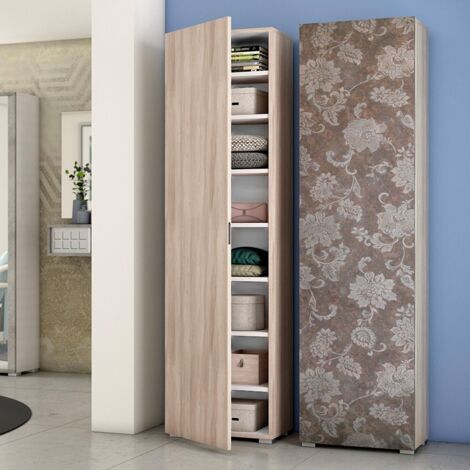 Terraneo Mobile Multiuso Olmo con Anta e 7 Ripiani 50x30x182 cm