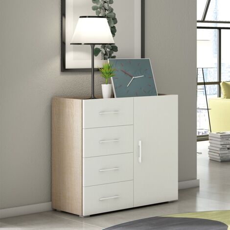 Terraneo Mobile Rovere 4 Cassetti e Anta Bianca 90x41x87 cm - Design Moderno