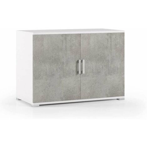 Terraneo Mobiletto Doppia Anta Bianco e Cemento 90x45x66 cm - Mobili