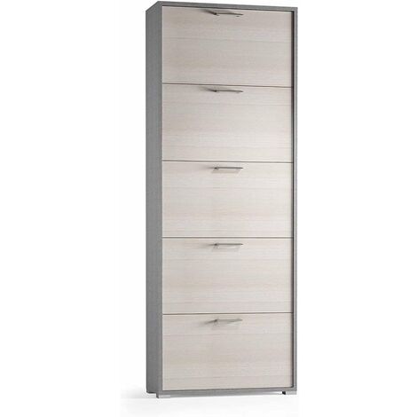 Terraneo Scarpiera 5 Ante Bianco Cemento - Salvaspazio 65x18x184 cm