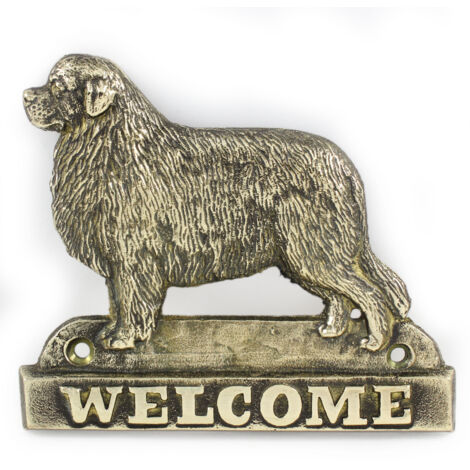 Terranova, Terranova, Cascata - un cartello sulla porta con un cane, una targa di benvenuto in ottone, un cartello unico con la scritta Welcome by Art-Dog