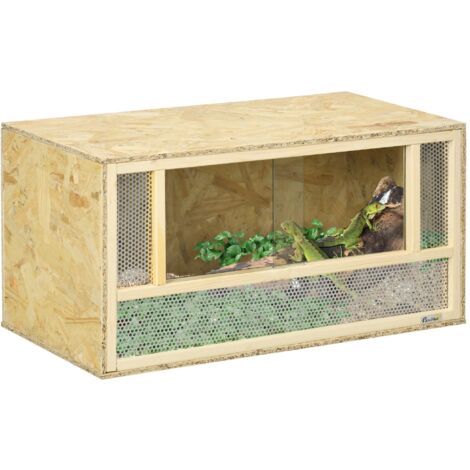 Terrario per Rettili 40x80x40 cm con Porte in Vetro Scorrevoli e Pannelli in Rete in Legno