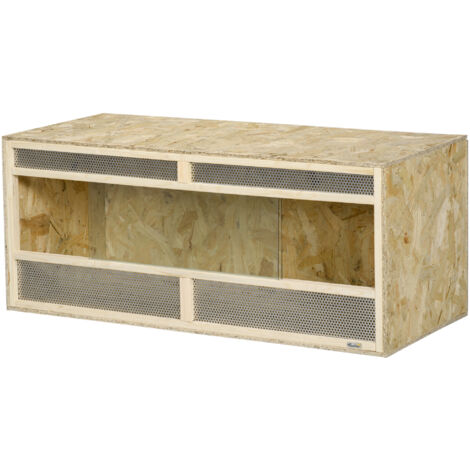 Terrarium en bois OSB pour reptiles avec porte vitrée coulissante - 120 x 50 x 50 cm teinte naturelle