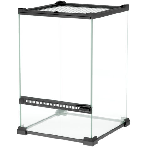 Terrarium en verre 12L pour reptiles, 20 x 20 x 30 cm, couvercle grillagé métallique noir