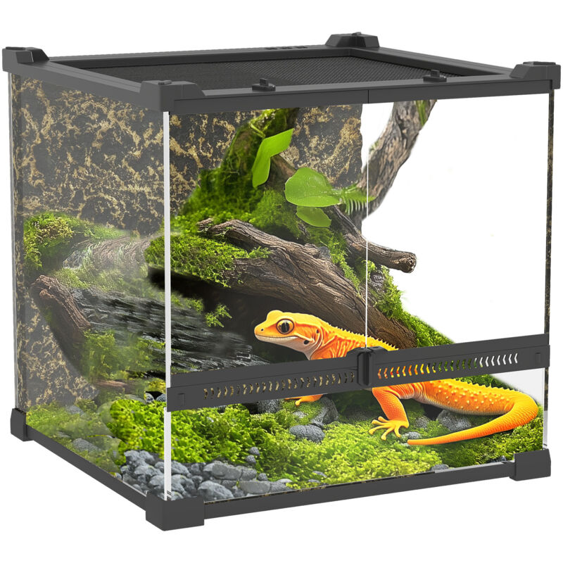 Terrarium en verre pour reptiles, fond surélevé et étanche avec serrure à bouton
