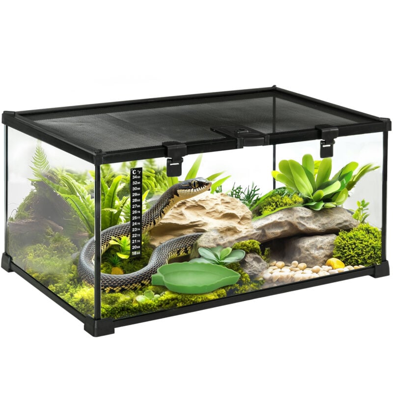 Pawhut - Terrarium en verre - vivarium reptiles & batraciens - habitat tortue - couvercle grillagé coulissant verrouillable - distributeur eau,