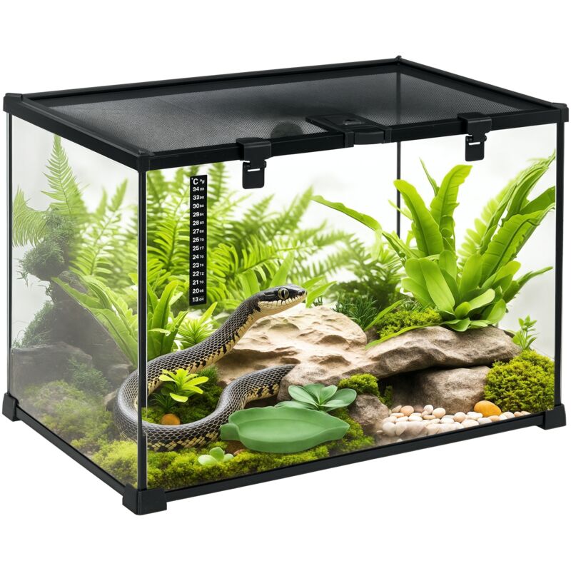 Pawhut - Terrarium en verre - vivarium reptiles & batraciens - habitat tortue - couvercle grillagé coulissant verrouillable - distributeur eau,