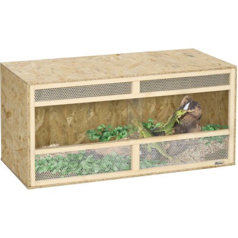 Terrarium  OSB pour reptiles avec porte coulissante en verre - 100 x 47 x 47 cm naturel