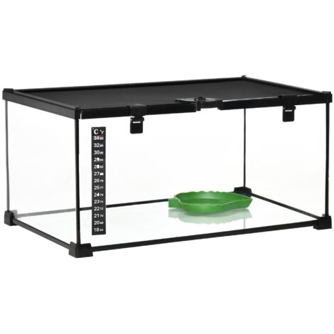 Terrarium pour reptiles, boîte d'alimentation pour reptiles, terrarium en verre pour amphibiens et arachnides avec thermomètre, boîte d'élevage pour reptiles, 50 x 30 x 25 cm