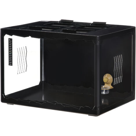 Terrarium pour tortues terrestres et reptiles avec thermomètre 18-34°C, 60x40x40,5 cm, noir