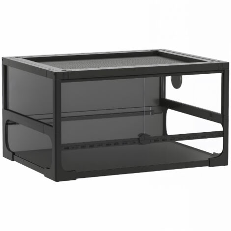 Terrarium surélevé pliable avec couvercle et parois en verre trempé et plastique, 60x45x32 cm, noir
