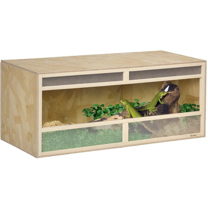 Pawhut - Terrarium - vivarium reptiles & batraciens - 2 portes coulissantes verre trempé - parois frontales maillées - osb métal