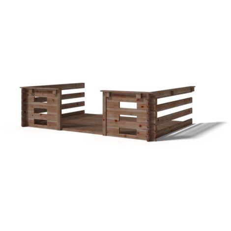 Terrasse en bois avec balustrade pour abri en bois - 6m2 - 3m x 2m - imprégnée - couleur: marron