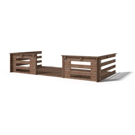 Terrasse en bois avec balustrade pour abri en bois - 8m2 - 4m x 2m - imprégnée - couleur: marron