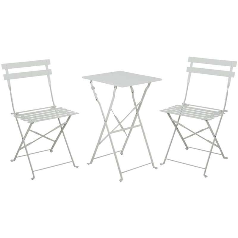 Thinia Home - Terrasse Métallique Pliable Ensemble de 2 Chaises et Table Carrée Bistreau Blanc