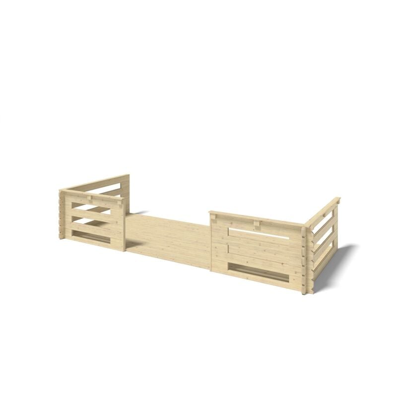 Terrasse en bois avec balustrade pour abri en bois - 10m2 - 5m x 2m - couleur: naturel