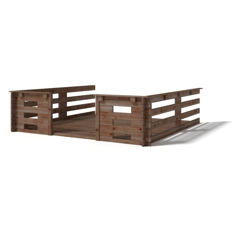 Terrasse en bois avec balustrade pour abri en bois - 9m2 - 3m x 3m - imprégnée - couleur: marron - Marron