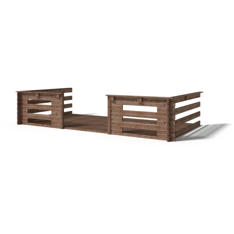 Terrasse en bois avec balustrade pour abri en bois - 8m2 - 4m x 2m - imprégnée - couleur: marron - Marron
