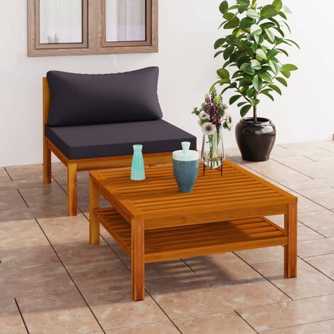 Terrasse Scandinave - Salon de jardin 2 pcs avec coussins gris foncé Bois d'acacia,65 x 69 x 62,5 cm BELLE 8215