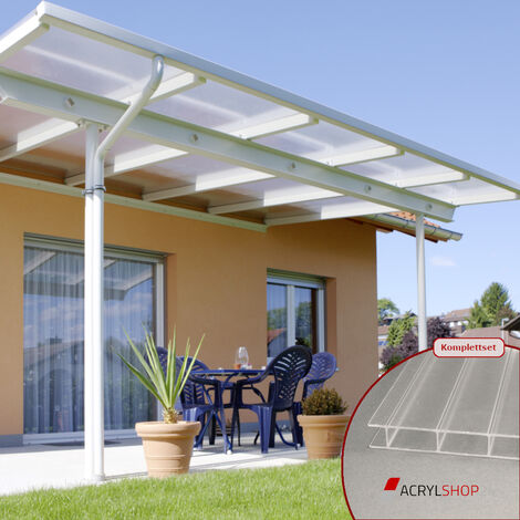 Terrassendach Terrassenüberdachung Carport Komplettset Acrylglas 16/32 Farblos C-Struktur blendfrei Stegplatten